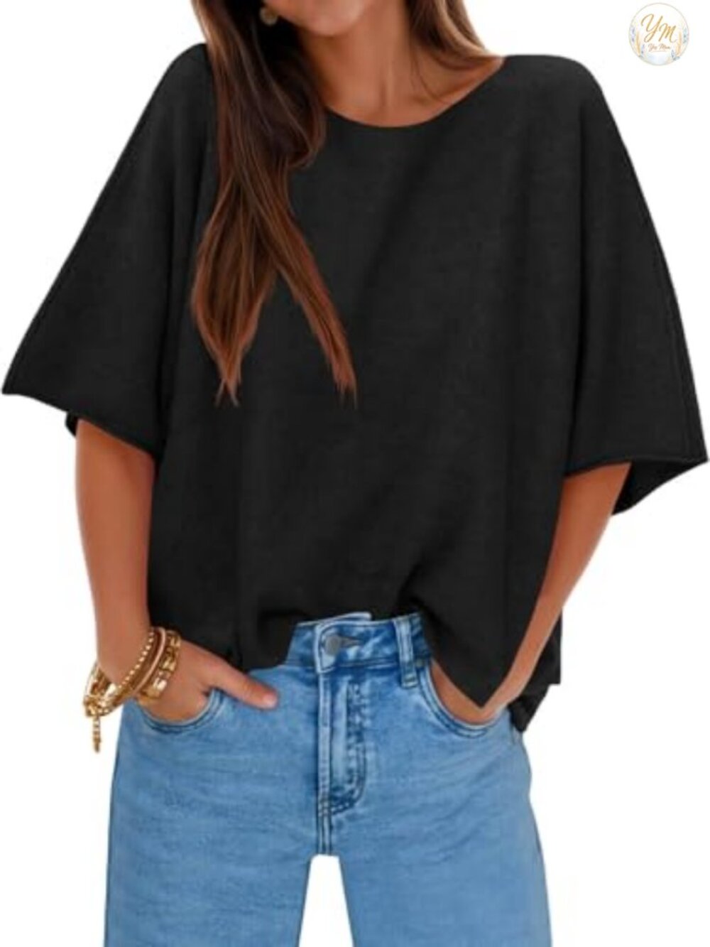 Oversized Short Sleeve Knit Pullover Sweater Boat Neck Casual Fall Top